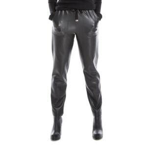 NWT Max Studio Black Faux Leather Pull On Drawstring Waist Pants size medium